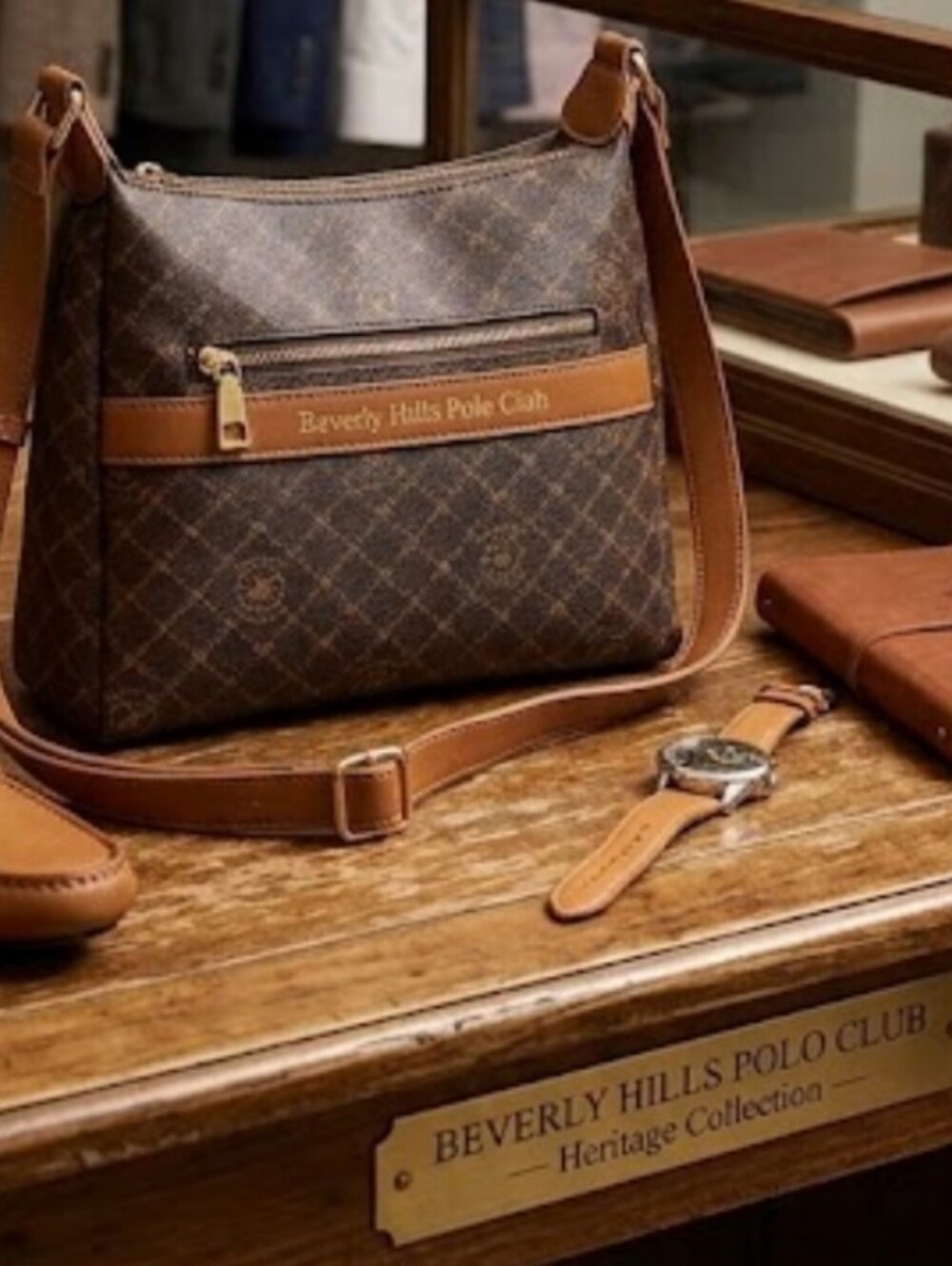 Authentic Beverly Hills Polo Club Crossbody Bag: Classic Brown Pattern